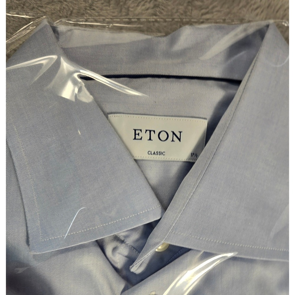 Eton Classic Fit Dress Shirt Mens 17.5 Light Blue Twill Long Sleeve Button Up